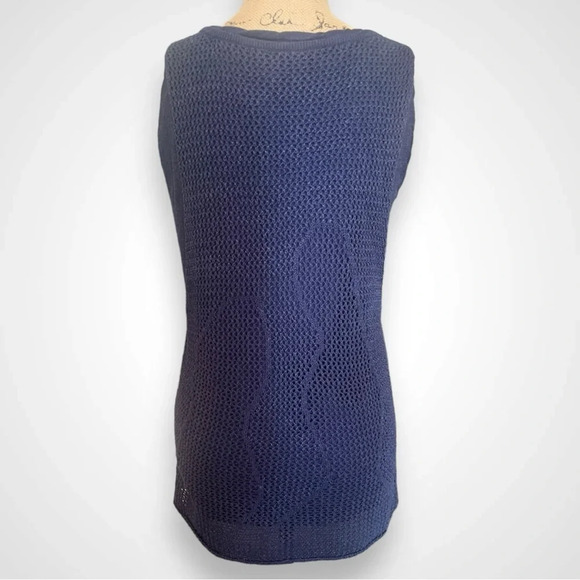 DONNA‎ KARAN Women's Navy Blue Sleeveless Crochet and Knit Top Small | NWT - Picture 4 of 8